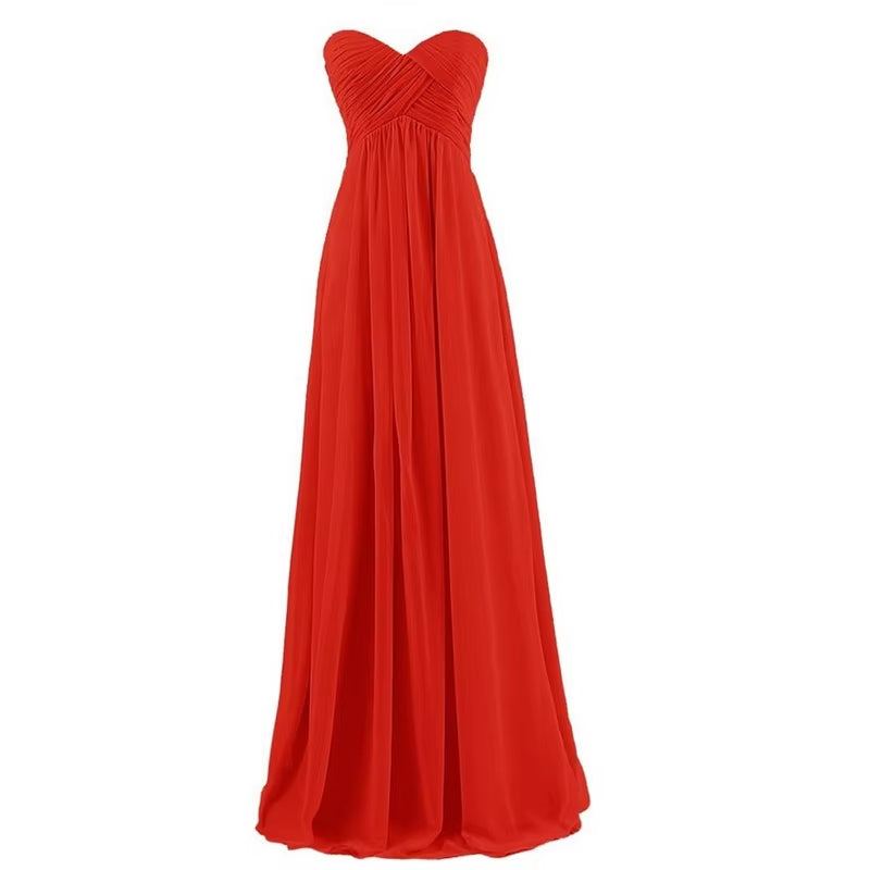 Buyishang A Line Chiffon Pleat Elegant Strapless Sweetheart Bridesmaid Dresses Wedding Party Evening Formal Prom Robe De Soiree Zipper ﻿