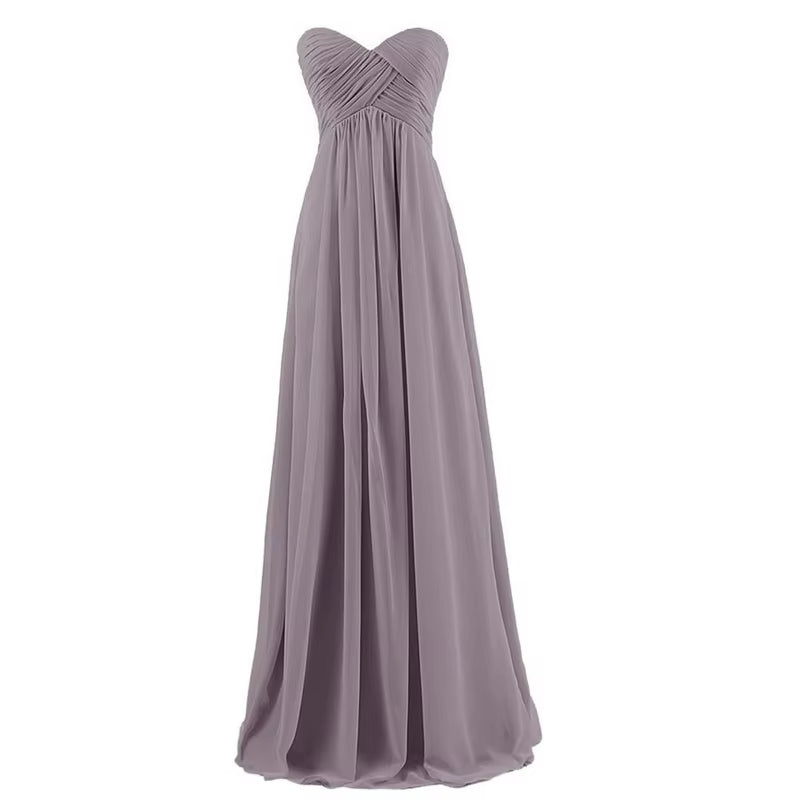 Buyishang A Line Chiffon Pleat Elegant Strapless Sweetheart Bridesmaid Dresses Wedding Party Evening Formal Prom Robe De Soiree Zipper ﻿