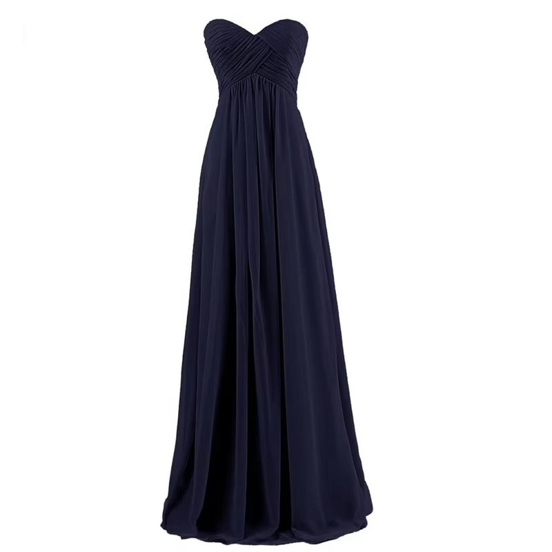 Buyishang A Line Chiffon Pleat Elegant Strapless Sweetheart Bridesmaid Dresses Wedding Party Evening Formal Prom Robe De Soiree Zipper ﻿