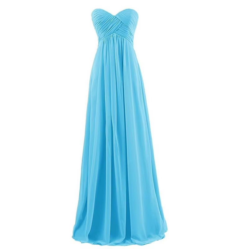 Buyishang A Line Chiffon Pleat Elegant Strapless Sweetheart Bridesmaid Dresses Wedding Party Evening Formal Prom Robe De Soiree Zipper ﻿