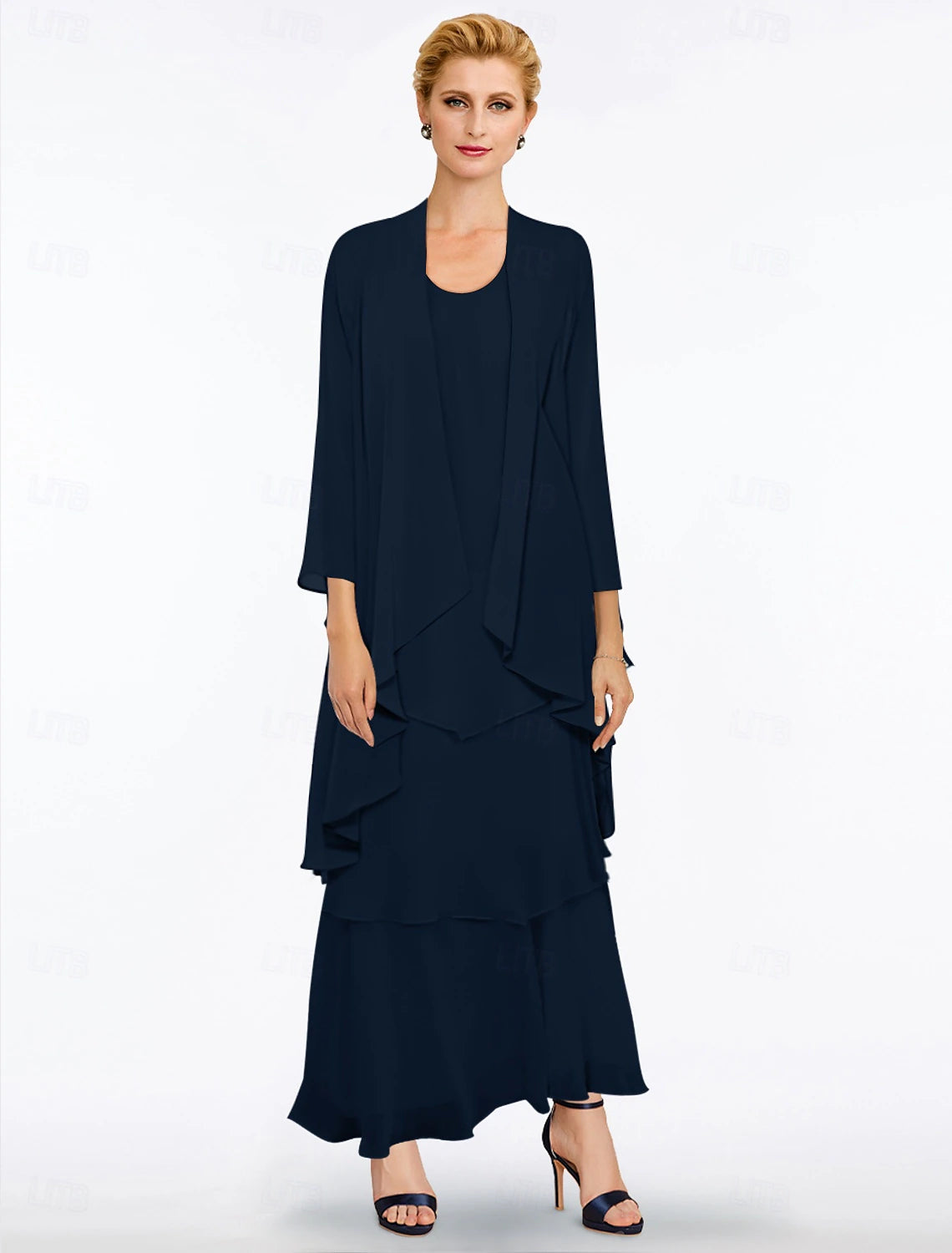 Buyishang Sheath / Column Mother of the Bride Dress Elegant Simple V Neck Ankle Length Chiffon Sleeveless with Tier Solid Color free custom size