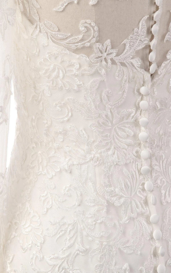 Buyishang Mermaid Long Sleeve Lace Dress With Embroideries Illusion