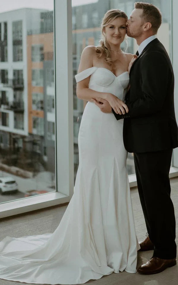 Buyishang Mermaid Sexy Detachable Straps Elegant Satin Classic Trailing Wedding Dress