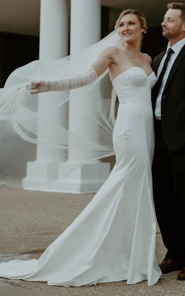 Buyishang Mermaid Sexy Detachable Straps Elegant Satin Classic Trailing Wedding Dress