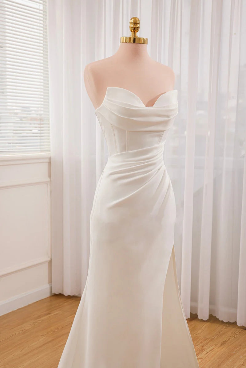 Buyishang Mermaid Strapless Satin Wedding Dress With Convenient Detachable Skirt