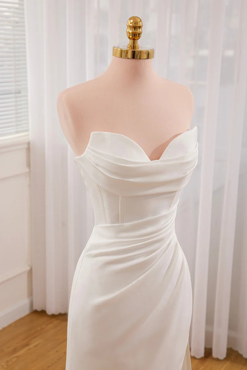 Buyishang Mermaid Strapless Satin Wedding Dress With Convenient Detachable Skirt
