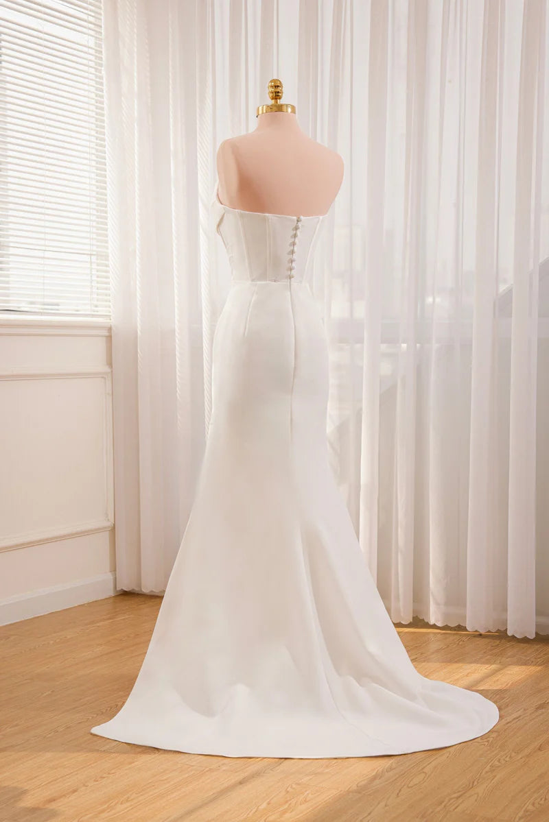 Buyishang Mermaid Strapless Satin Wedding Dress With Convenient Detachable Skirt