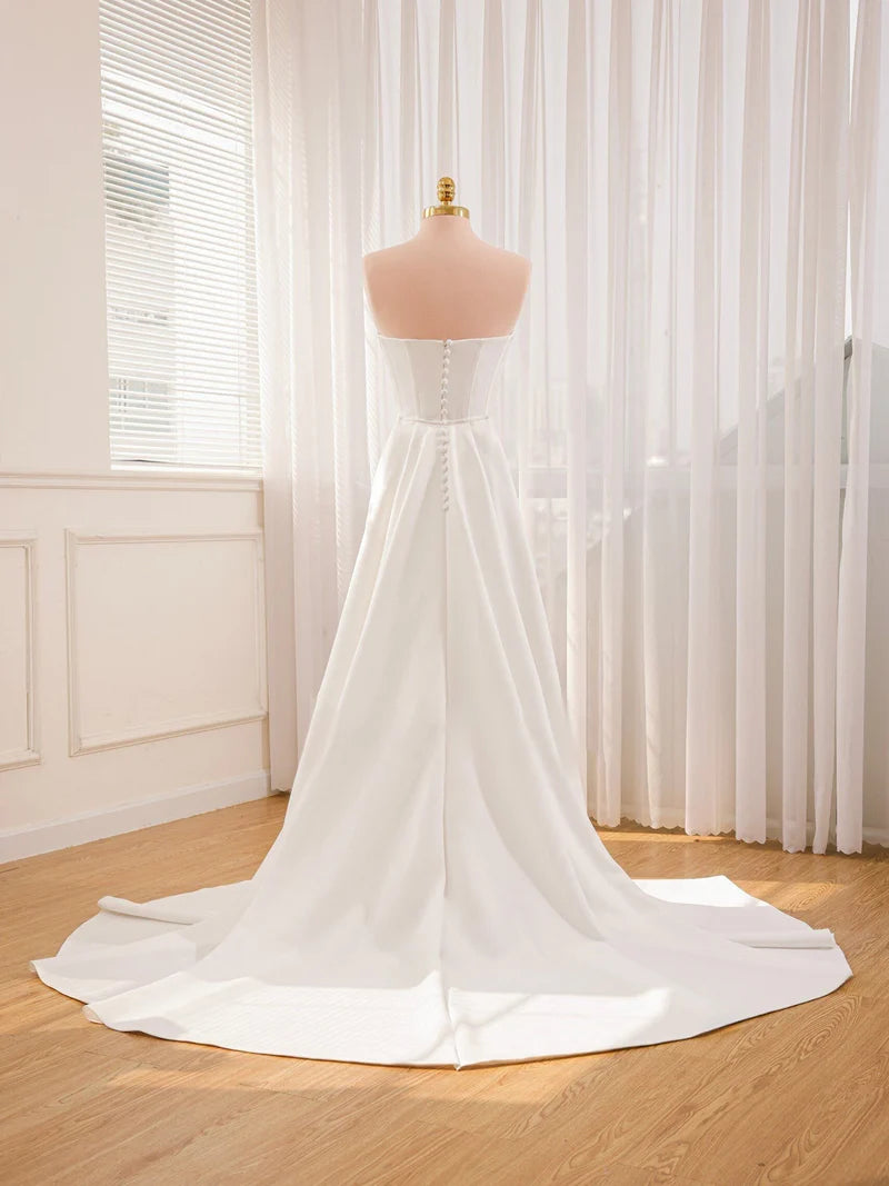 Buyishang Mermaid Strapless Satin Wedding Dress With Convenient Detachable Skirt
