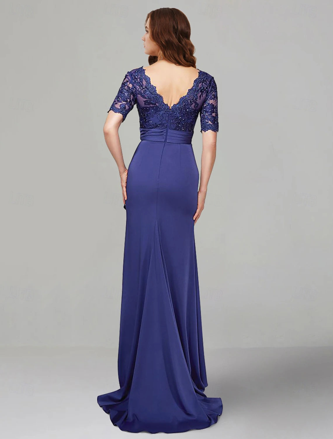 Buyishang A-Line Dress Mother of the Bride Dress Elegant V Neck Floor Length Stretch Chiffon Short Sleeve with Lace Beading Solid Color free custom size