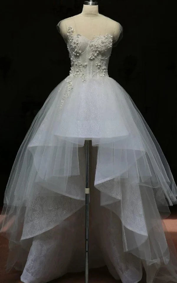 Buyishang Mini High Neck Sleeveless Bell Beading Zipper Keyhole Tulle Lace Dress