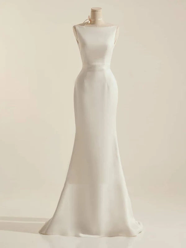 Buyishang Simple Sleeveless Mermaid Wedding Dress With Sexy Bow