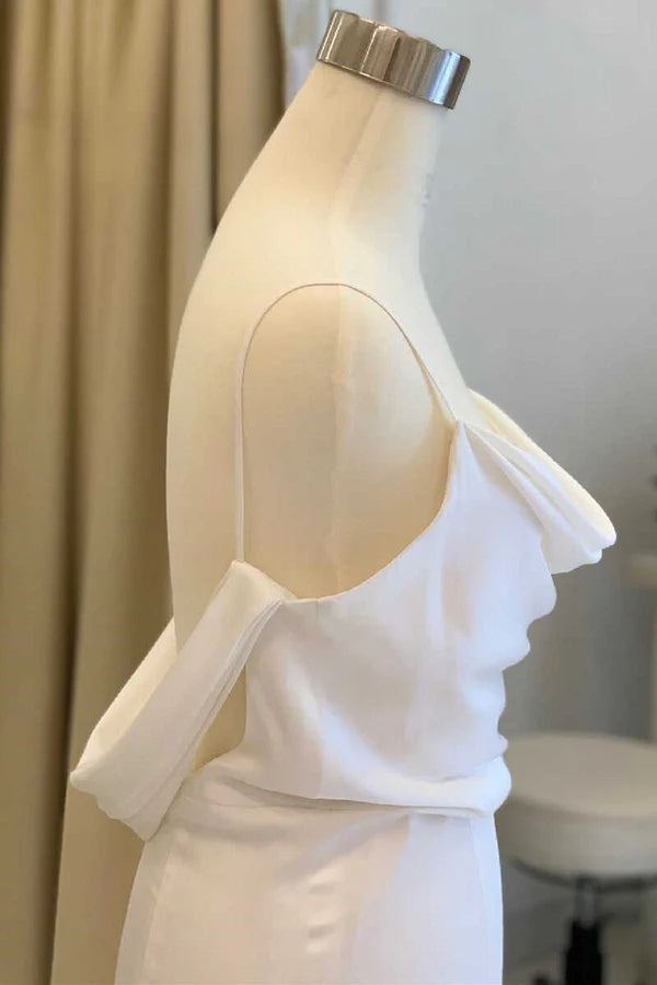 Buyishang Mermaid Cowl Neck White Satin Long Wedding Dress