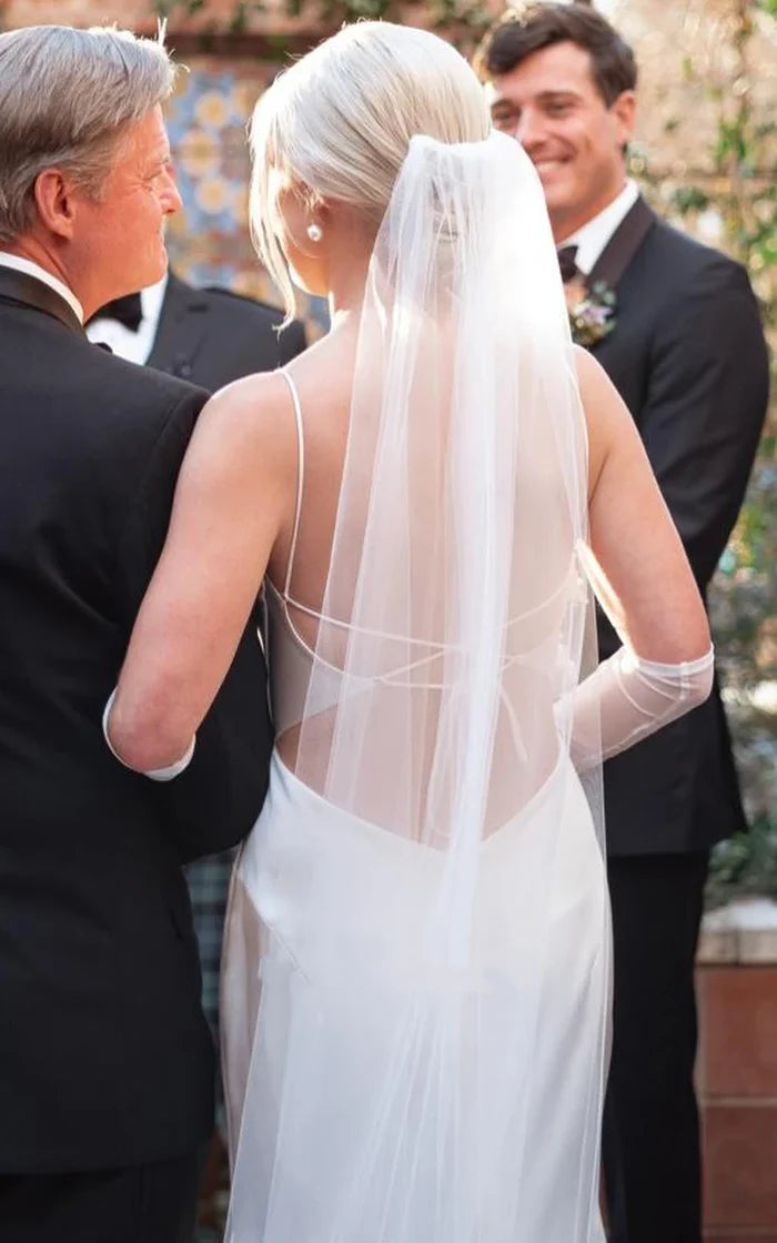 Buyishang Modern Mermaid Spaghetti Charmeuse Wedding Dress With Chapel Train And Tied Back