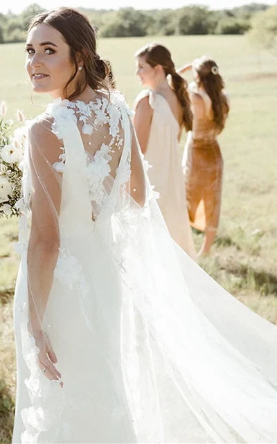 Buyishang Modern Sheath V-neck Satin Sweep Train Wedding Dress