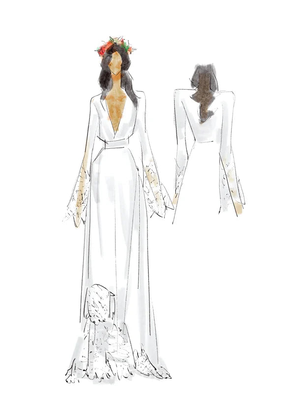 Buyishang Modest Hippie Bohemian Long Sleeve V-Neck Lace Wedding Dress