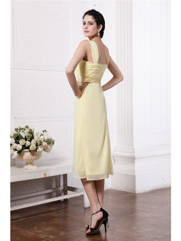 Sheath/Column Straps Sleeveless Sash Pleats Short Chiffon Bridesmaid Dresses