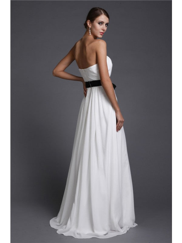 Sheath/Column Strapless Sash/Ribbon/Belt Long Sleeveless Chiffon Bridesmaid Dresses