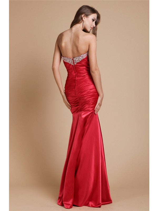 Trumpet/Mermaid Sweetheart Long Sleeveless  Woven Satin Beading Dresses