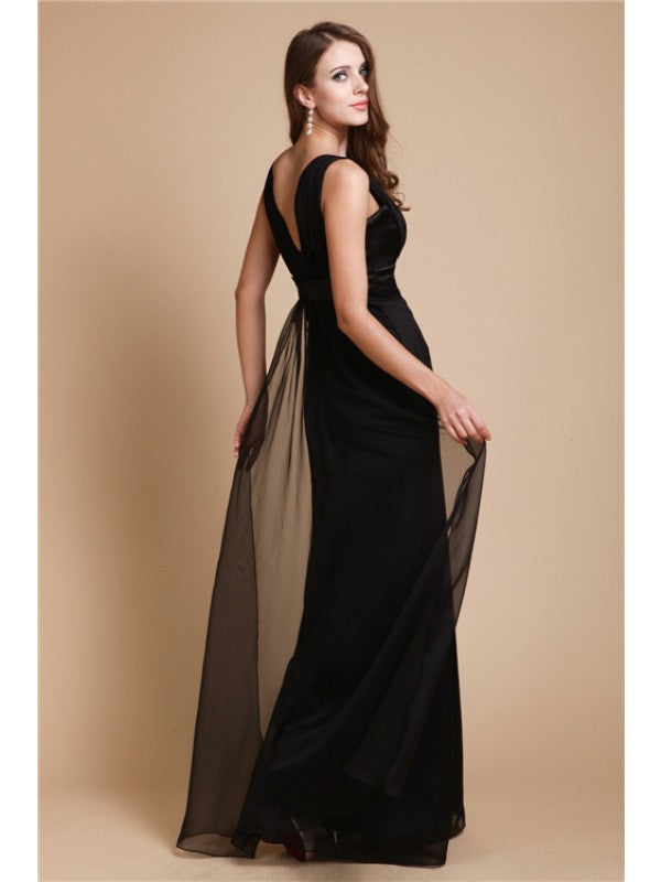 Sheath/Column Belt Sleeveless Long Chiffon Dresses