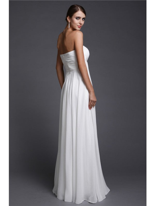 A-Line/Princess Strapless Sleeveless Beading Long Chiffon Bridesmaid Dresses