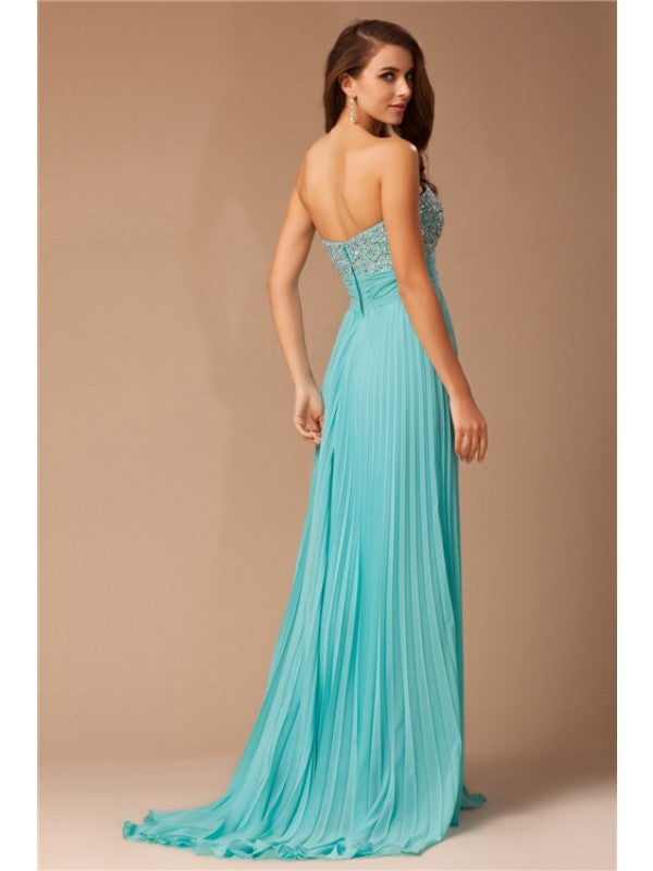 Empire Sweetheart Long Chiffon Beading Sleeveless Dresses