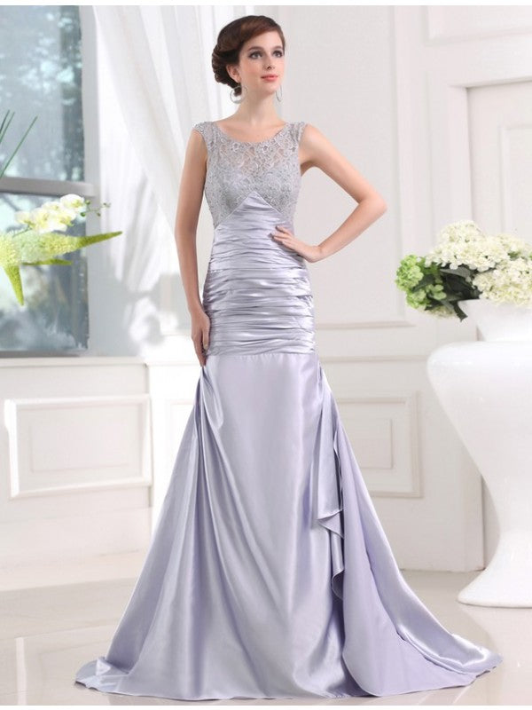 Trumpet/Mermaid Beading Sleeveless  Woven Satin Long Dresses