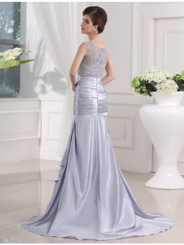 Trumpet/Mermaid Beading Sleeveless  Woven Satin Long Dresses