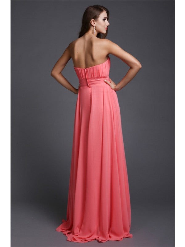 A-Line/Princess Strapless Beading Sleeveless Long Bridesmaid Dresses