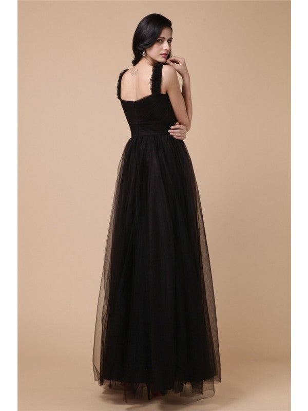 A-Line/Princess Straps Sleeveless Beading Applique Net Dresses