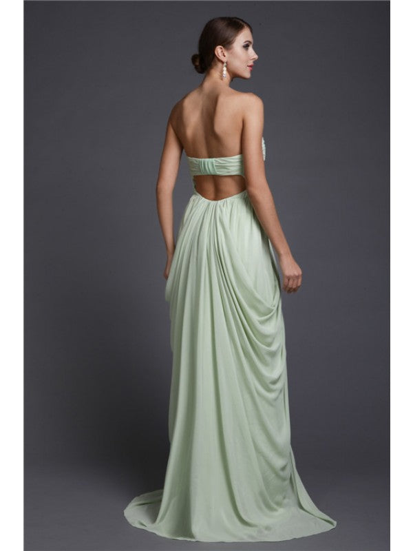 Sheath/Column Sweetheart Sleeveless Long Ruffles Chiffon Dresses