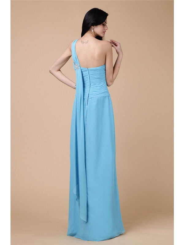 Sheath/Column One-Shoulder Sleeveless Pleats Long Chiffon Dresses