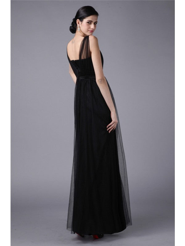 Sheath/Column Straps Sleeveless Sash Long Net Dresses