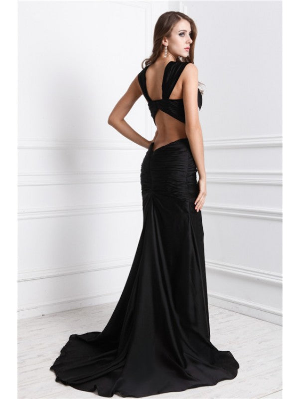 Trumpet/Mermaid Straps Sleeveless Long Beading Charmeuse Dresses