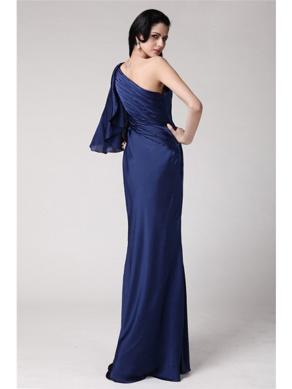 Trumpet/Mermaid One-Shoulder Long Feather Chiffon Damask Dresses