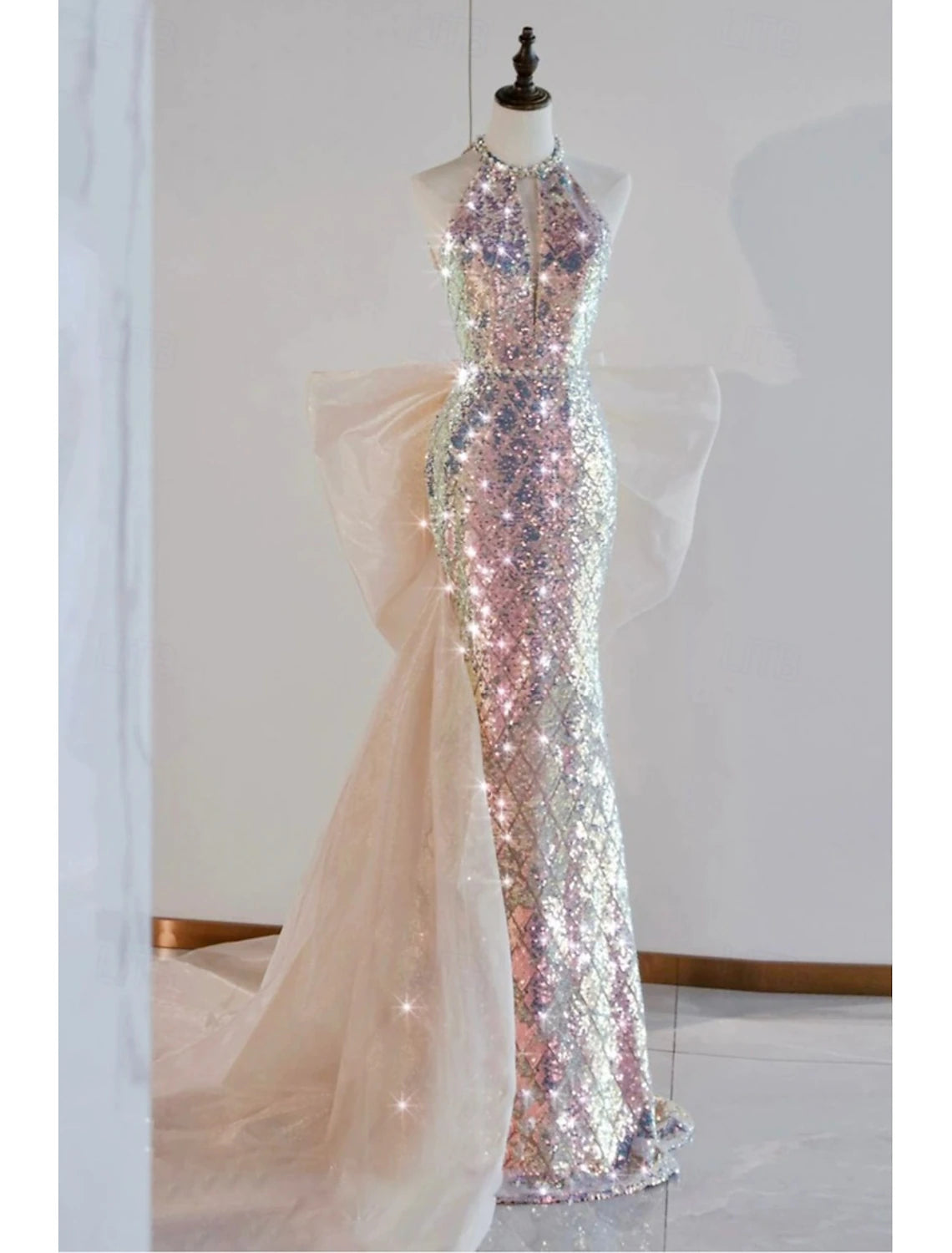 Buyishang Wedding Dresses A-Line Notch lapel collar Long Sleeve Court Train Satin Bridal Gowns With Solid Color