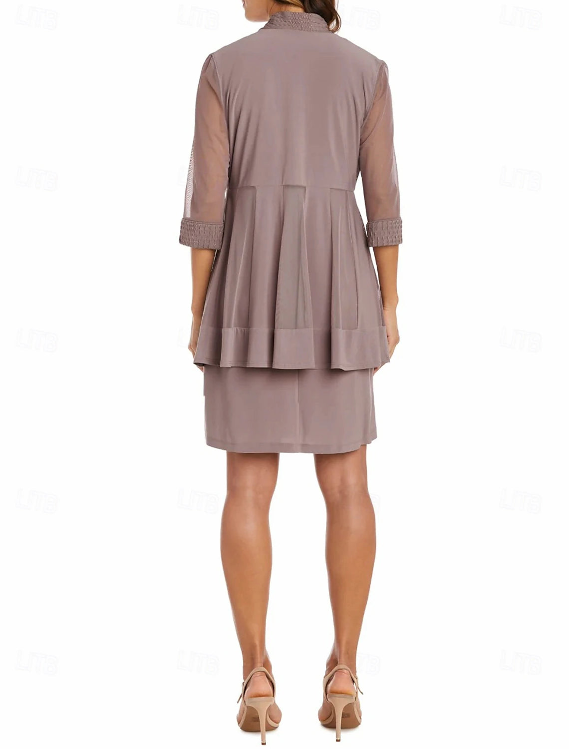 Buyishang Sheath / Column Dress Suit Mother of the Bride Dress Elegant Vintage Jewel Neck Knee Length Chiffon 3/4 Length Sleeve Jacket Dresses with Sash / Ribbon Solid Color