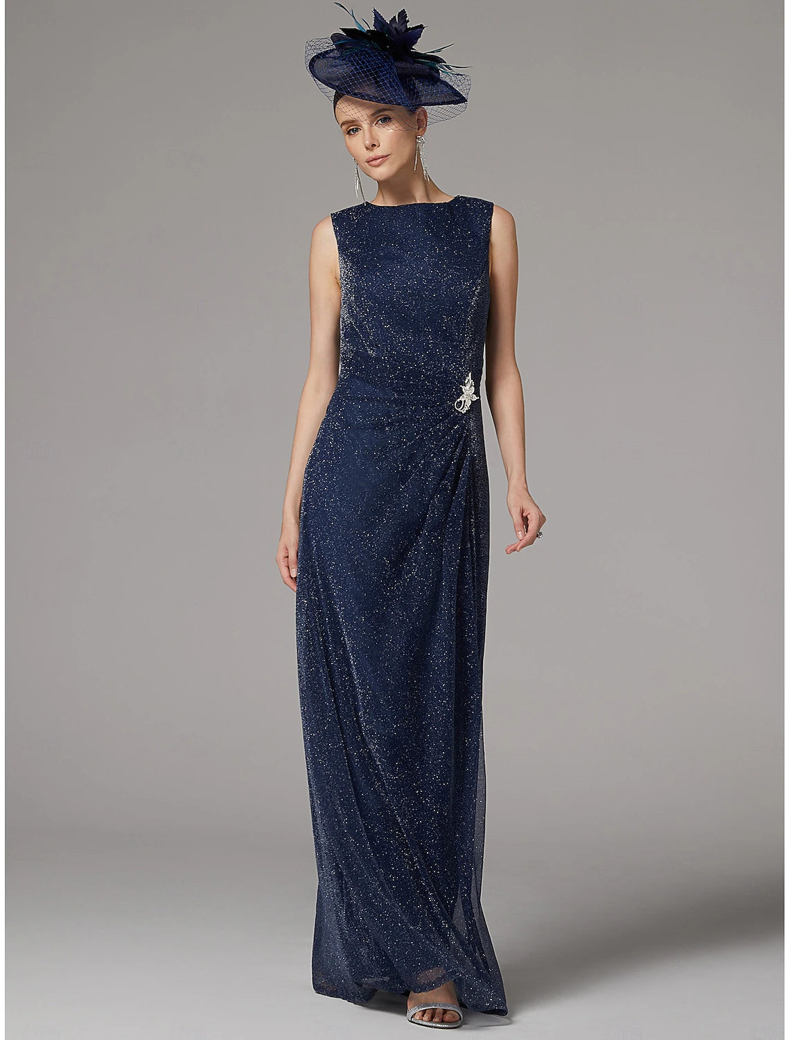 Buyishang Two Piece Sheath / Column Dress Suit Mother of the Bride Dress Elegant Sparkle & Shine Jewel Neck Floor Length Chiffon Long Sleeve with Buttons