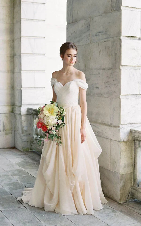 Buyishang Off-The-Shoulder Drped Floor-Length Criss Cross Dress