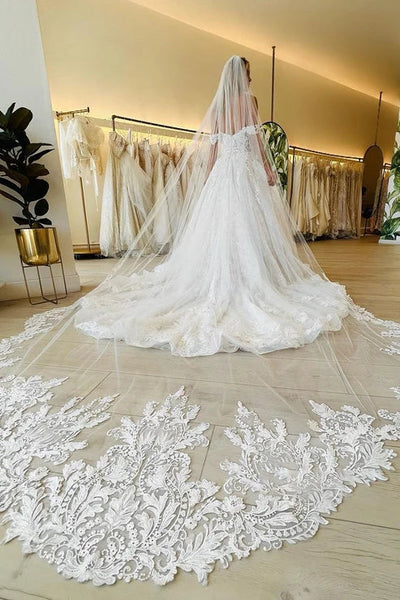 Buyishang Off the Shoulder Romantic Lace Wedding Dress Bridal Gown