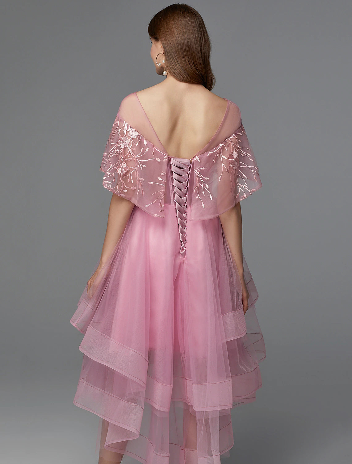 A-Line Elegant Dress Holiday Wedding Guest Asymmetrical Sleeveless Illusion Neck Lace Tie Back with Lace Insert