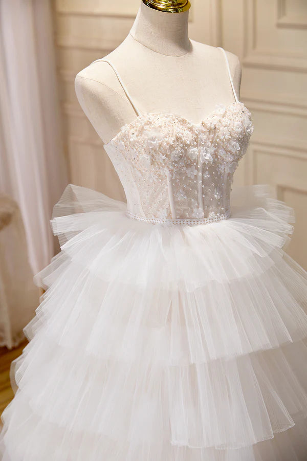 Champagne Sweetheart Layers Princess Dress Spaghetti Straps Tulle Formal Gown