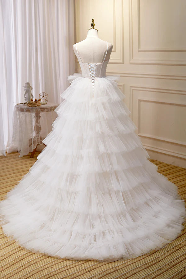 Champagne Sweetheart Layers Princess Dress Spaghetti Straps Tulle Formal Gown
