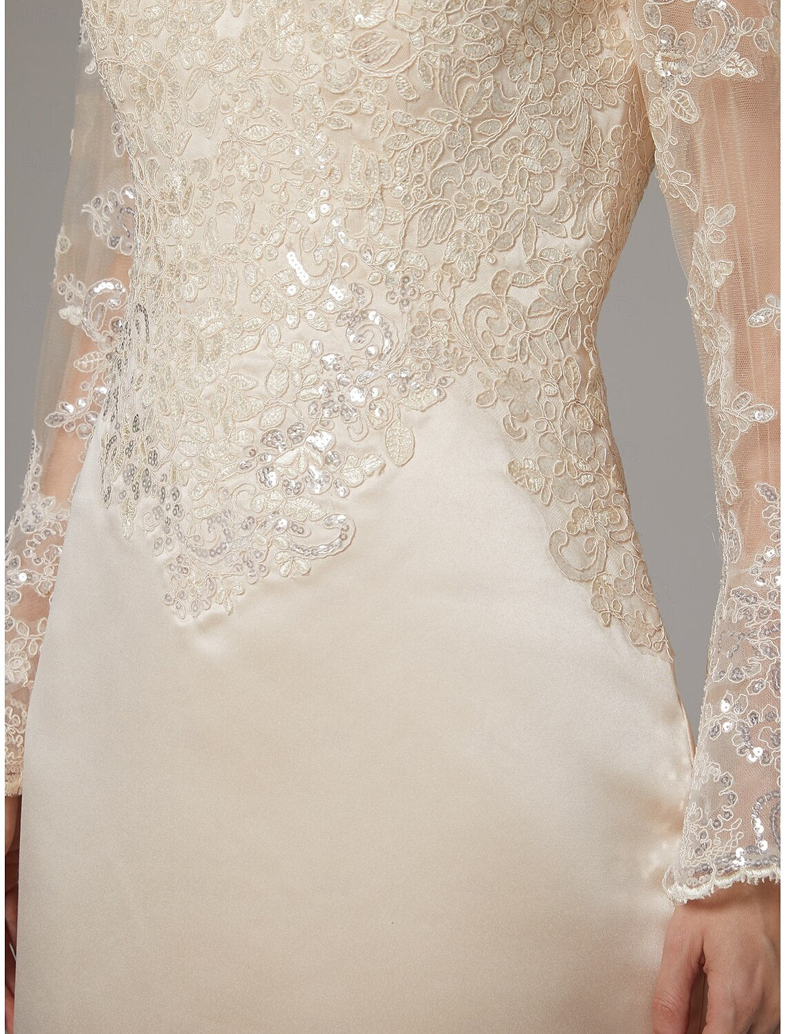 Buyishang Sheath / Column Dress Mother of the Bride Dress Elegant Vintage Luxurious Jewel Neck Knee Length Satin Lace Long Sleeve with Appliques