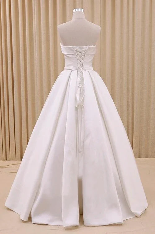 Buyishang A-Line Corset Strapless Floor Length Wedding Dress with Delicate Bow Belt