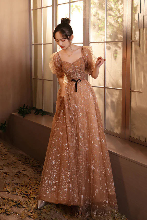 Cute Sweetheart Neckline Tulle Long Prom Dress A-Line Evening Graduation Dress