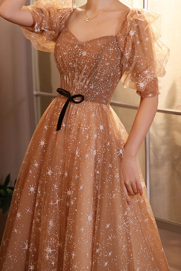 Cute Sweetheart Neckline Tulle Long Prom Dress A-Line Evening Graduation Dress