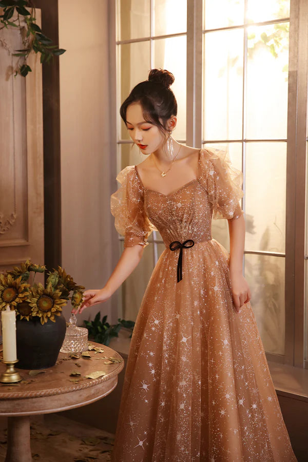Cute Sweetheart Neckline Tulle Long Prom Dress A-Line Evening Graduation Dress