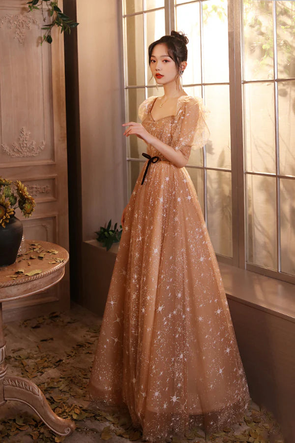 Cute Sweetheart Neckline Tulle Long Prom Dress A-Line Evening Graduation Dress