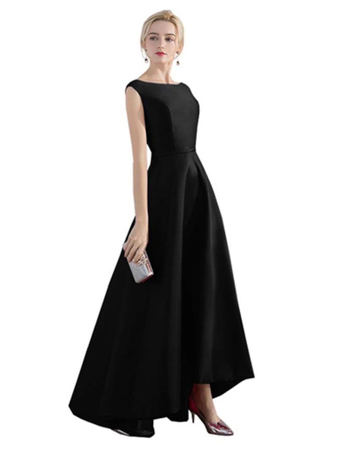 A-Line Evening Gown Minimalist Dress Party Wear Formal Evening Asymmetrical Sleeveless Jewel Neck Satin with Sleek