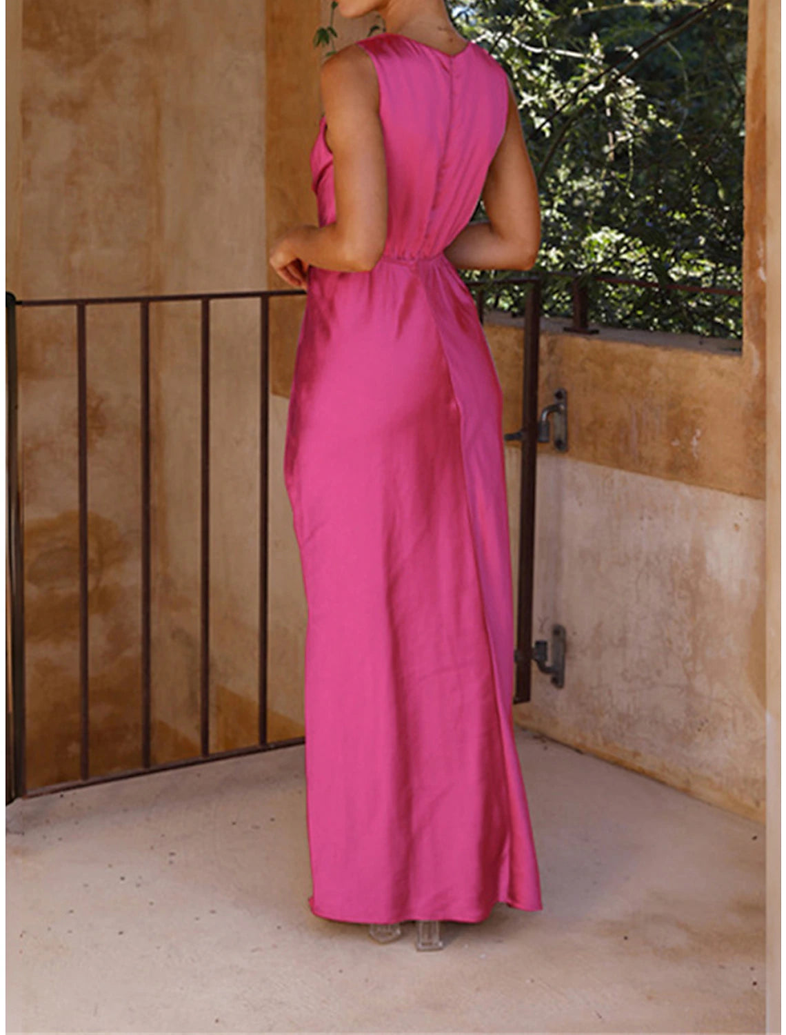 Women's Prom Dress Party Dress Sheath Dress Long Dress Maxi Dress Black Blue Fuchsia Sleeveless Plain Twist Summer Spring Fall Deep V Elegant Valentine's Day Wedding Guest Birthday